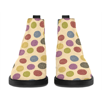 Knitting Yarn Pattern Print Flat Ankle Boots