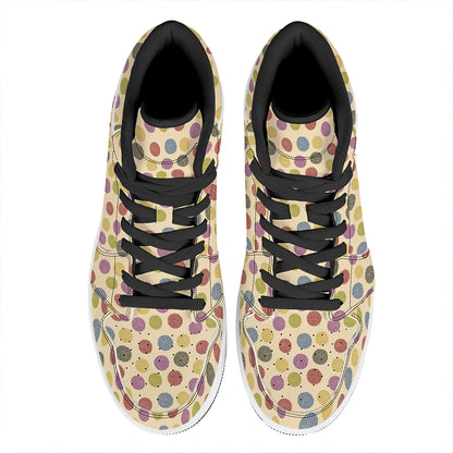Knitting Yarn Pattern Print High Top Leather Sneakers