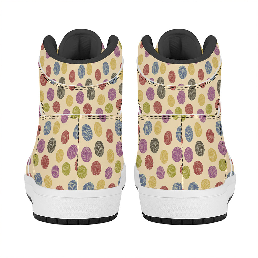 Knitting Yarn Pattern Print High Top Leather Sneakers
