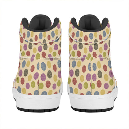 Knitting Yarn Pattern Print High Top Leather Sneakers