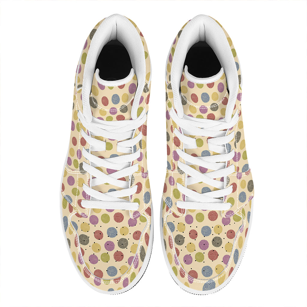Knitting Yarn Pattern Print High Top Leather Sneakers