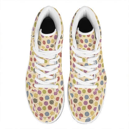 Knitting Yarn Pattern Print High Top Leather Sneakers