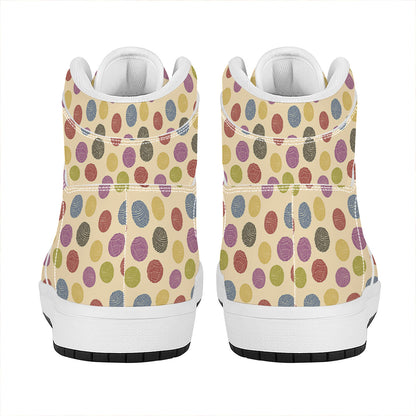 Knitting Yarn Pattern Print High Top Leather Sneakers