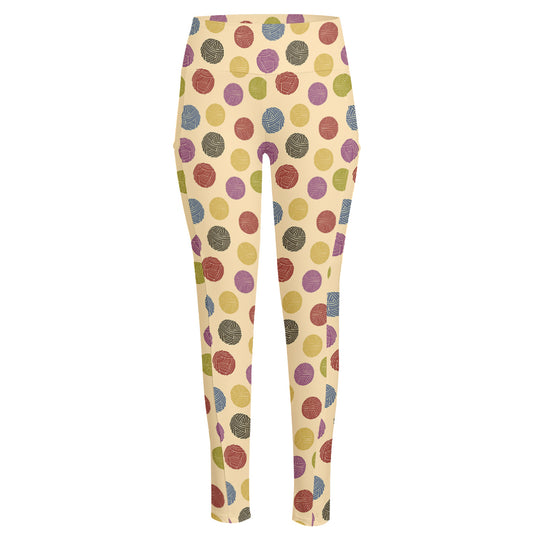 Knitting Yarn Pattern Print High-Waisted Pocket Leggings