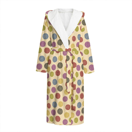 Knitting Yarn Pattern Print Hooded Bathrobe
