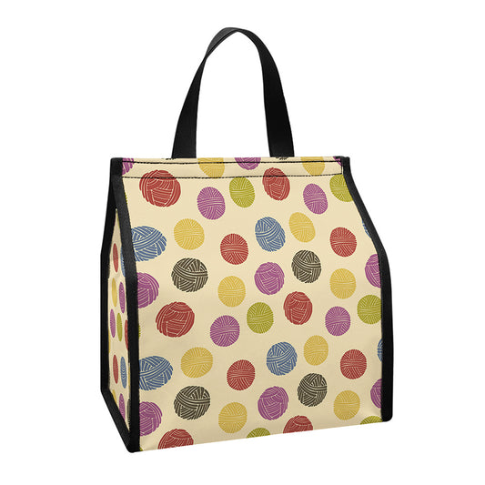 Knitting Yarn Pattern Print Insulated Lunch Tote