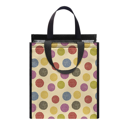 Knitting Yarn Pattern Print Insulated Lunch Tote