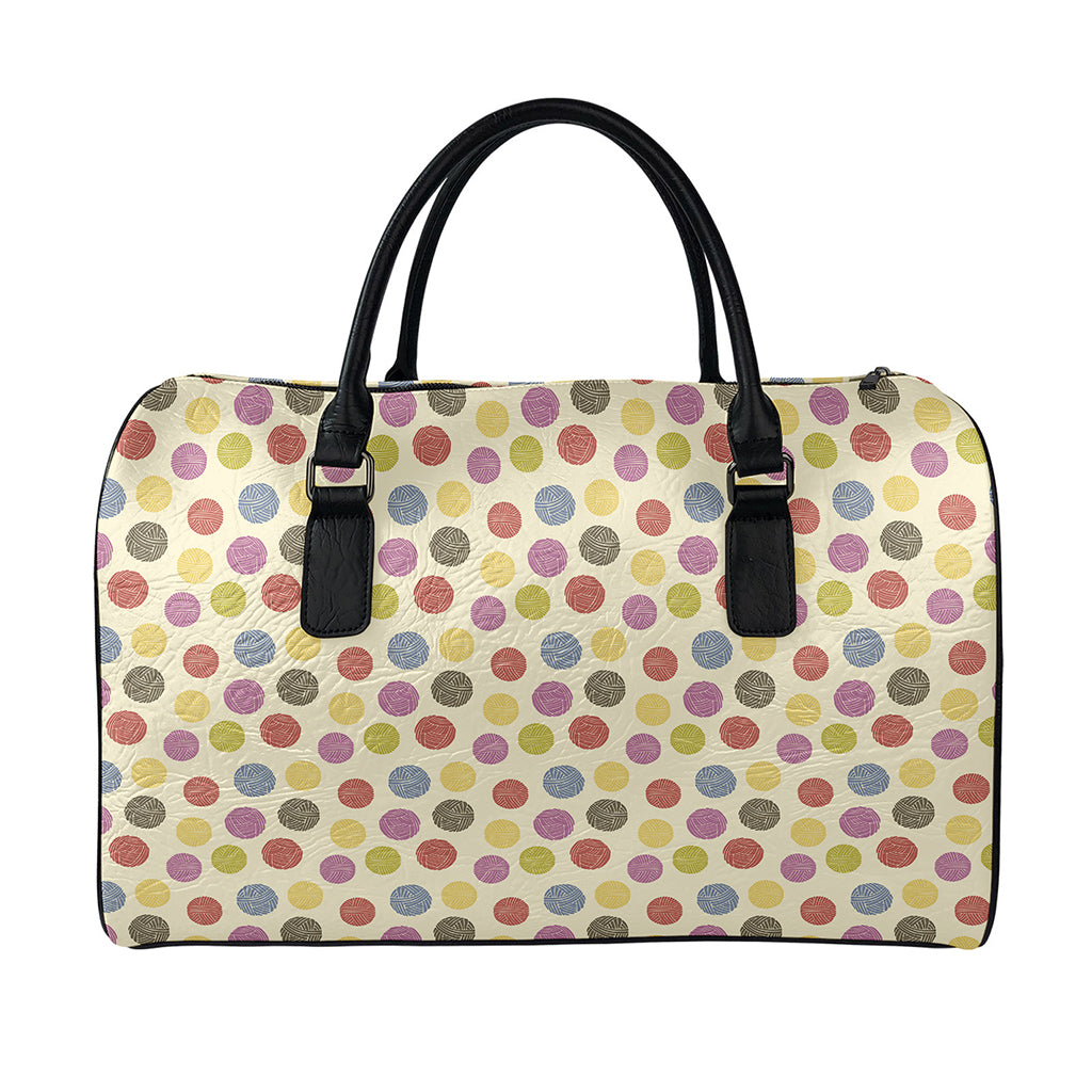 Knitting Yarn Pattern Print Leather Duffle Bag