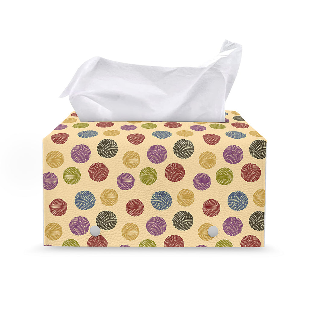 Knitting Yarn Pattern Print Leather Tissue Box Cover