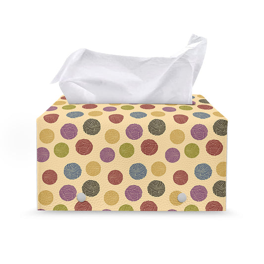 Knitting Yarn Pattern Print Leather Tissue Box Cover