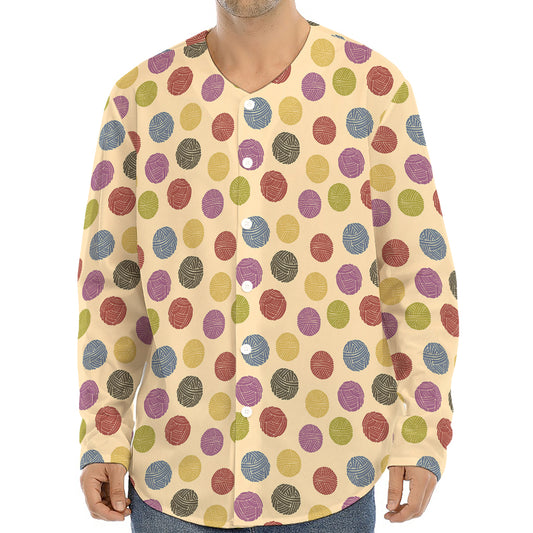 Knitting Yarn Pattern Print Long Sleeve Baseball Jersey