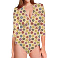 Knitting Yarn Pattern Print Long Sleeve Swimsuit