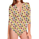 Knitting Yarn Pattern Print Long Sleeve Swimsuit
