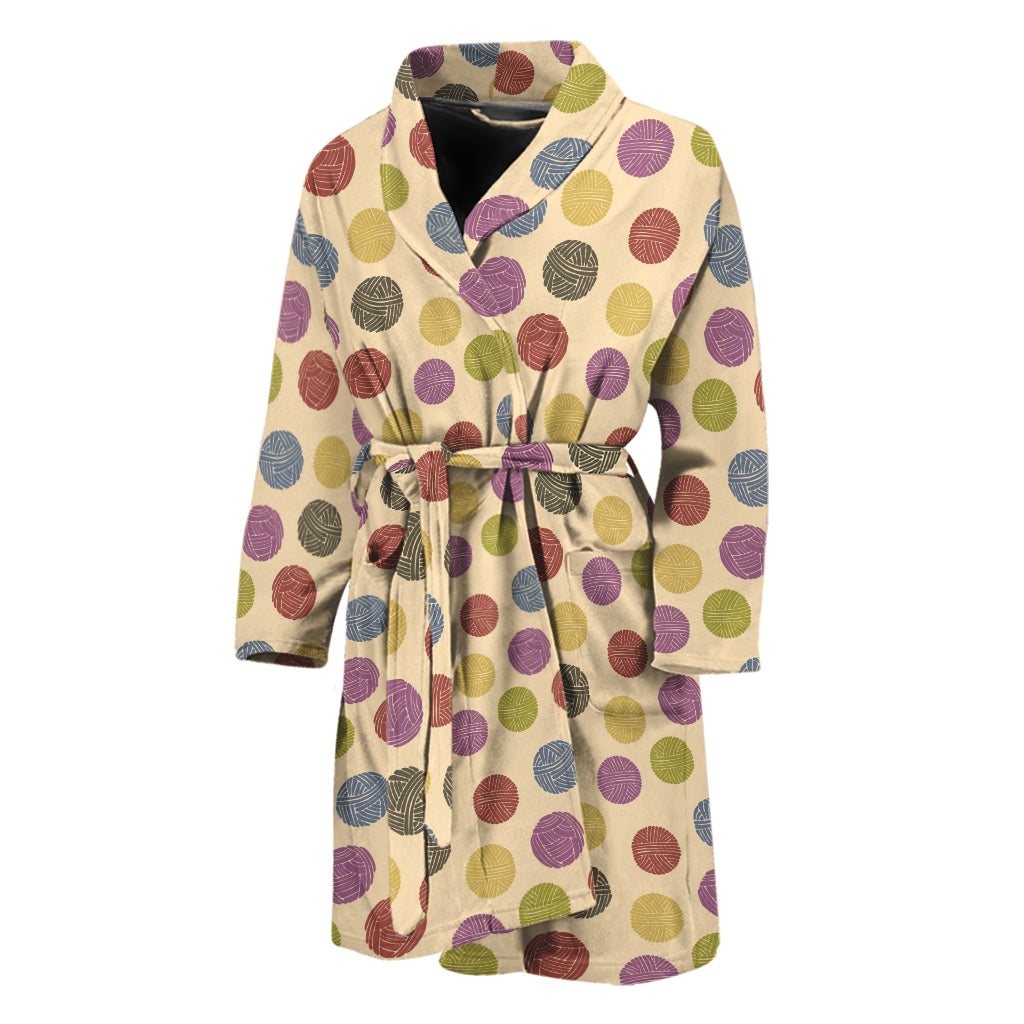 Knitting Yarn Pattern Print Men's Bathrobe