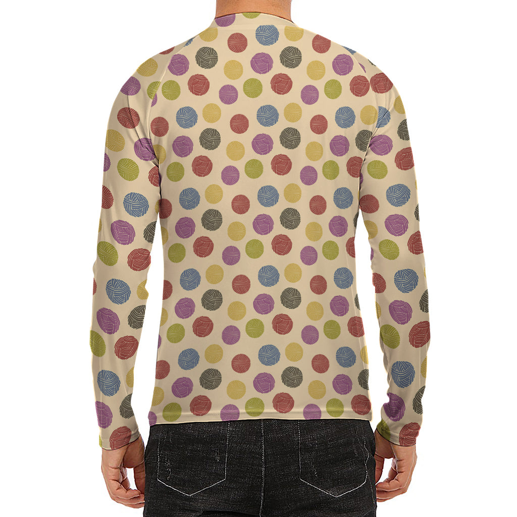 Knitting Yarn Pattern Print Men's Long Sleeve Rash Guard