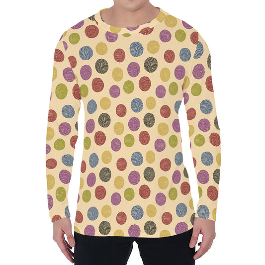 Knitting Yarn Pattern Print Men's Long Sleeve T-Shirt