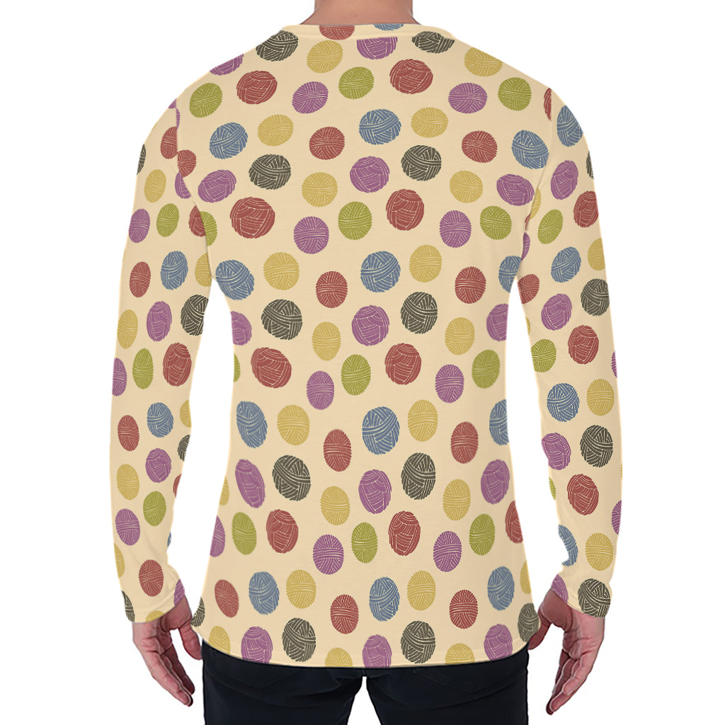 Knitting Yarn Pattern Print Men's Long Sleeve T-Shirt