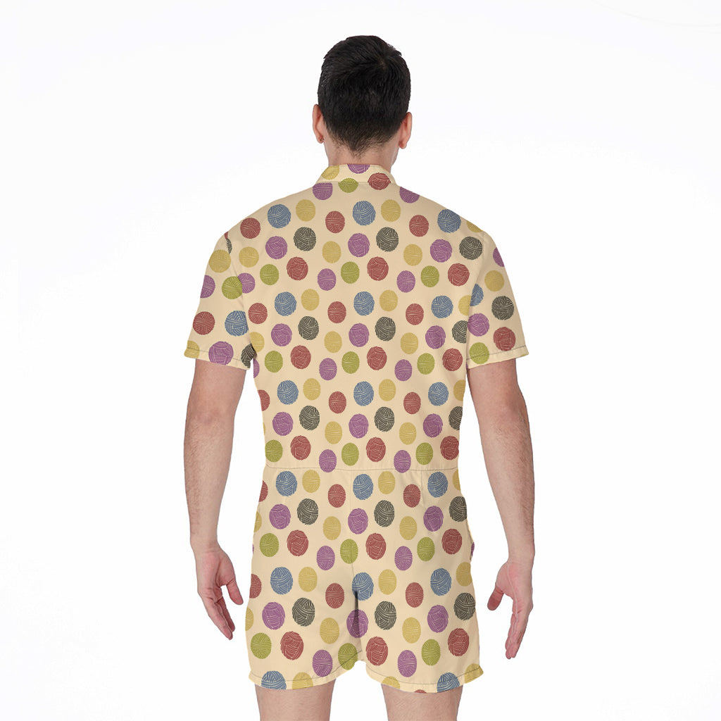 Knitting Yarn Pattern Print Men's Rompers