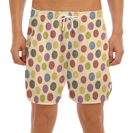 Knitting Yarn Pattern Print Men's Split Running Shorts