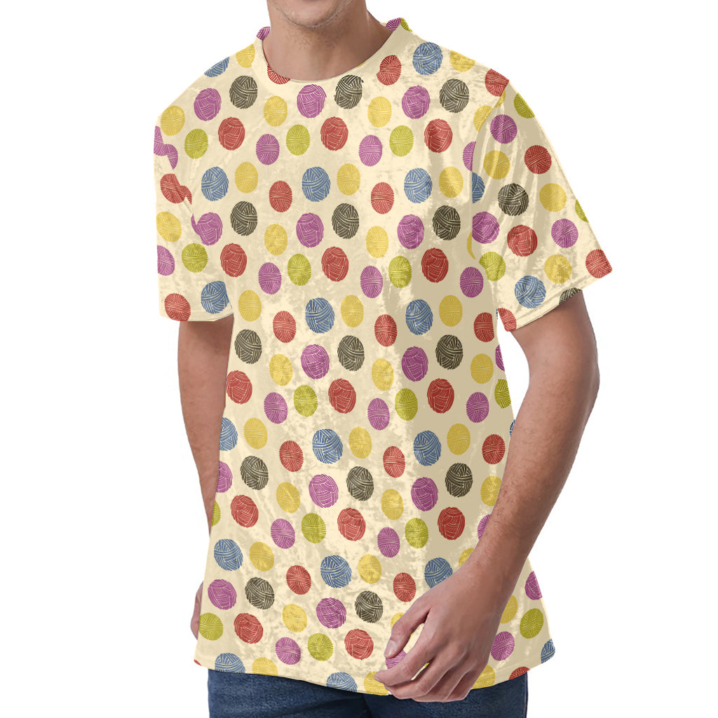 Knitting Yarn Pattern Print Men's Velvet T-Shirt