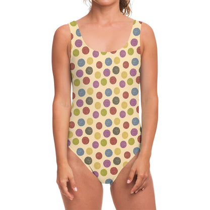 Knitting Yarn Pattern Print One Piece Swimsuit