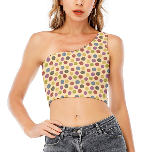Knitting Yarn Pattern Print One Shoulder Crop Top