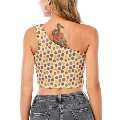 Knitting Yarn Pattern Print One Shoulder Crop Top