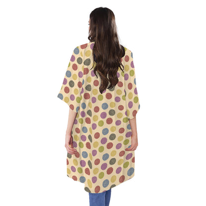 Knitting Yarn Pattern Print Open Front Beach Cover Up