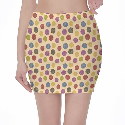 Knitting Yarn Pattern Print Pencil Mini Skirt