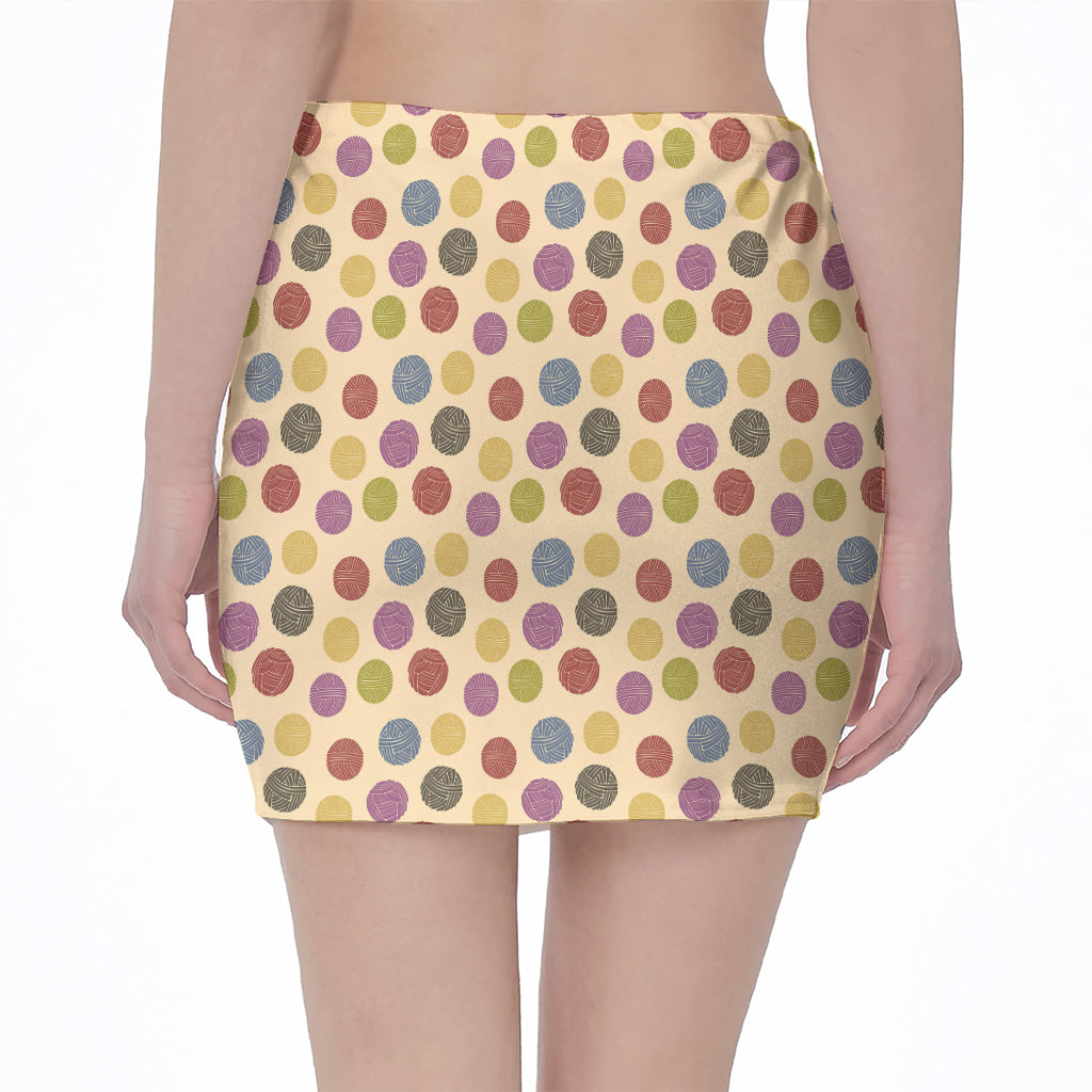 Knitting Yarn Pattern Print Pencil Mini Skirt