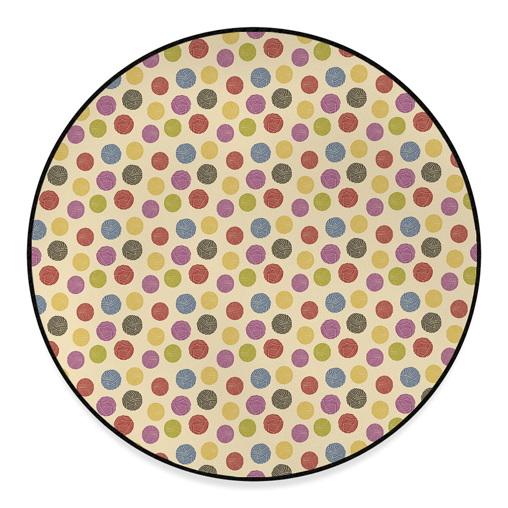 Knitting Yarn Pattern Print Round Floor Mat