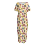 Knitting Yarn Pattern Print Short Sleeve Long Nightdress