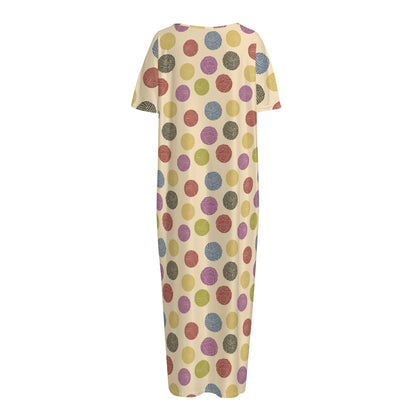 Knitting Yarn Pattern Print Short Sleeve Long Nightdress