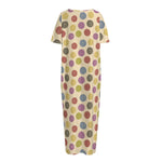 Knitting Yarn Pattern Print Short Sleeve Long Nightdress