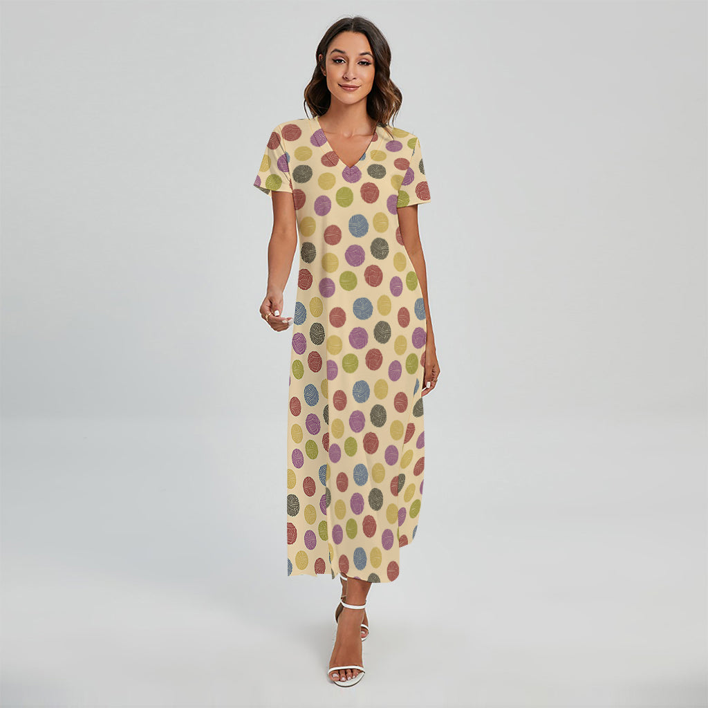 Knitting Yarn Pattern Print Short Sleeve Maxi Dress