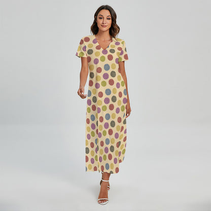 Knitting Yarn Pattern Print Short Sleeve Maxi Dress