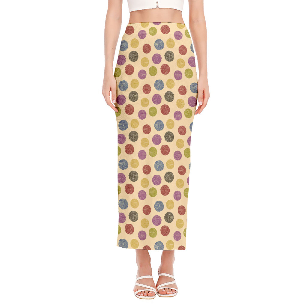 Knitting Yarn Pattern Print Side Slit Maxi Skirt