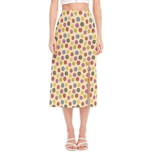 Knitting Yarn Pattern Print Side Slit Midi Skirt