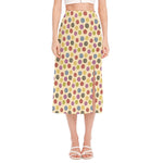 Knitting Yarn Pattern Print Side Slit Midi Skirt