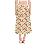 Knitting Yarn Pattern Print Side Slit Midi Skirt