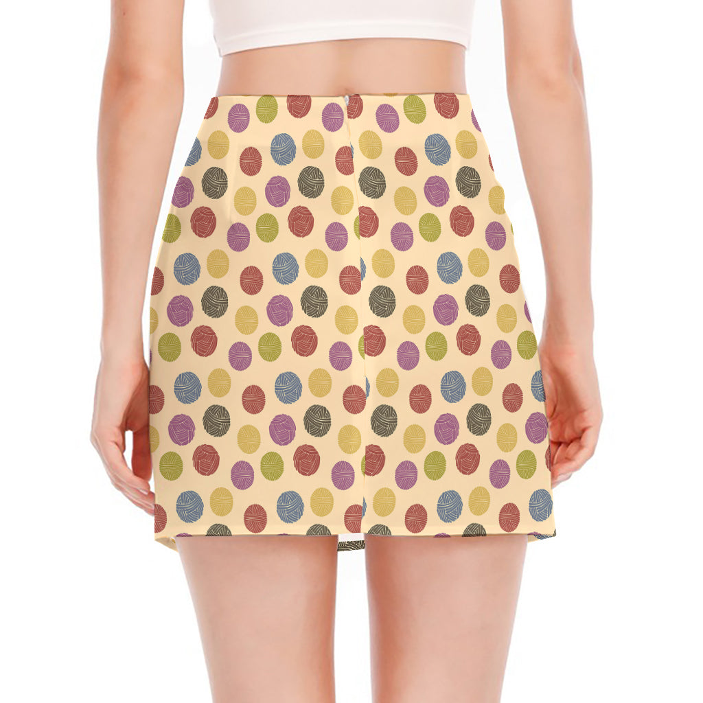 Knitting Yarn Pattern Print Side Slit Mini Skirt
