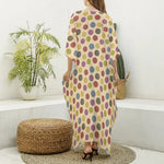 Knitting Yarn Pattern Print Silk V-Neck Kaftan Dress