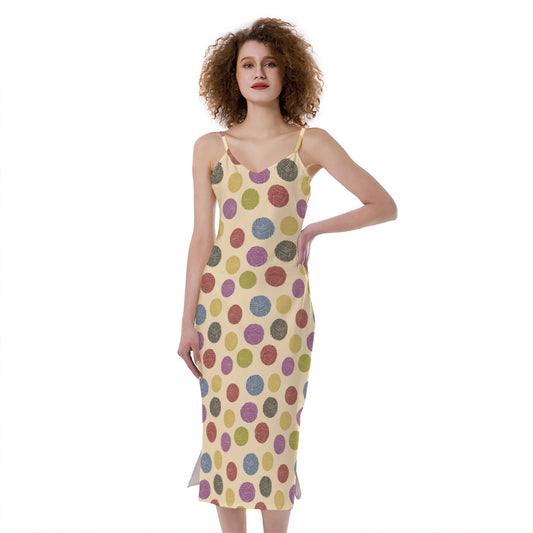 Knitting Yarn Pattern Print Slim Fit Midi Cami Dress