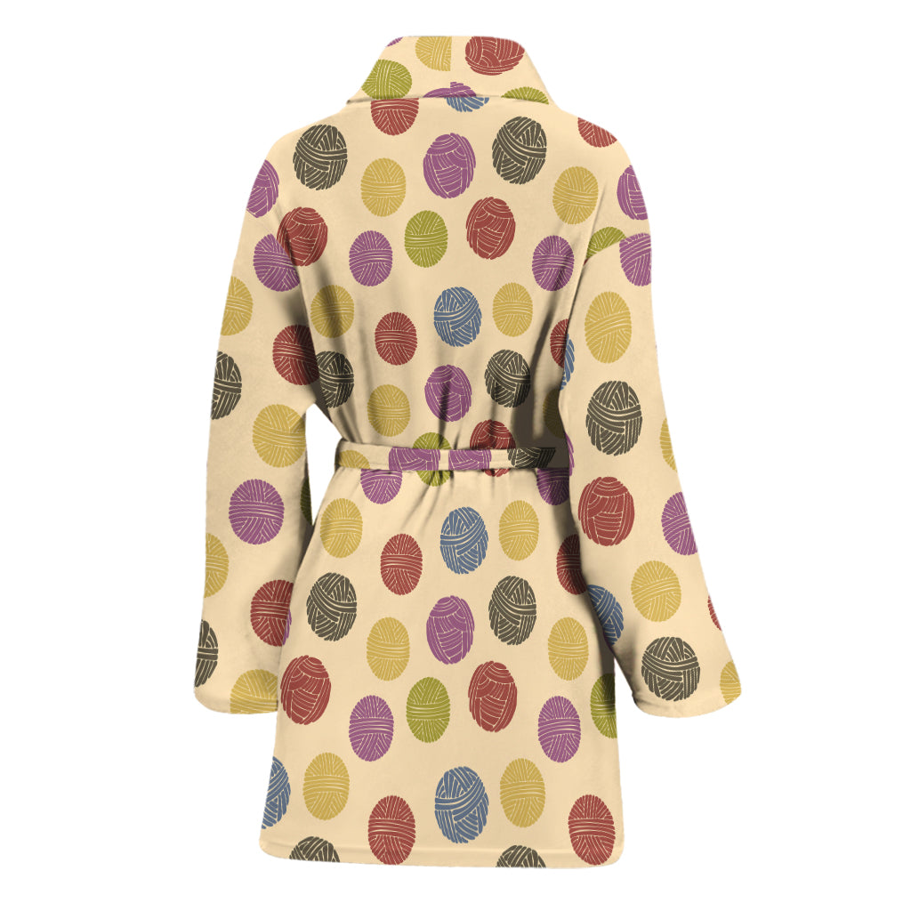 Knitting Yarn Pattern Print Women's Bathrobe