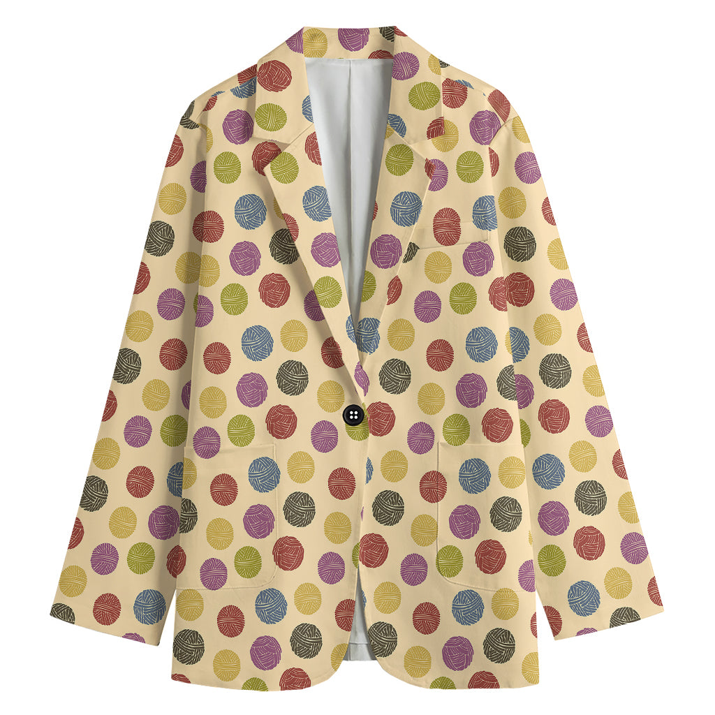 Knitting Yarn Pattern Print Women's Blazer