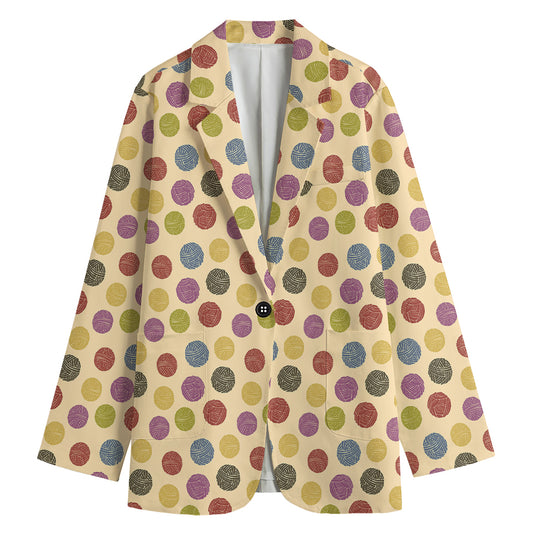 Knitting Yarn Pattern Print Women's Cotton Blazer
