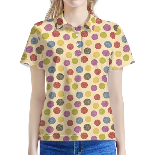 Knitting Yarn Pattern Print Women's Polo Shirt