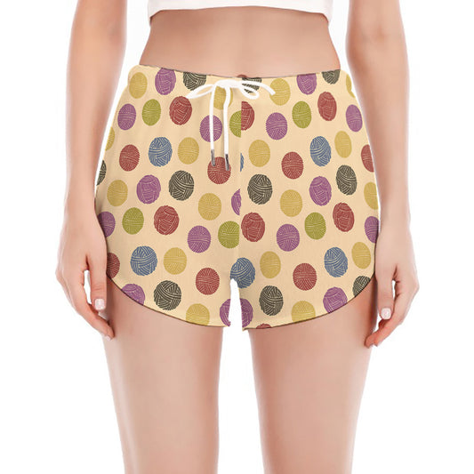 Knitting Yarn Pattern Print Women's Split Running Shorts