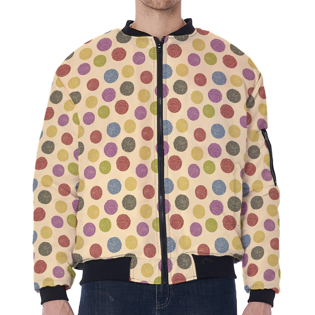 Knitting Yarn Pattern Print Zip Sleeve Bomber Jacket
