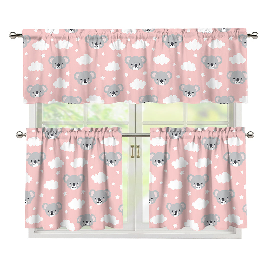 Koala Bear And Cloud Pattern Print 3 Piece Kitchen Curtains